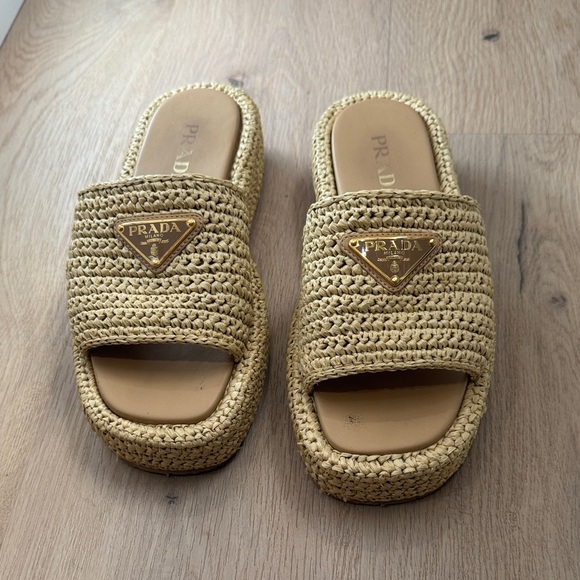 Prada Shoes - Prada Women's Beige Woven Mules